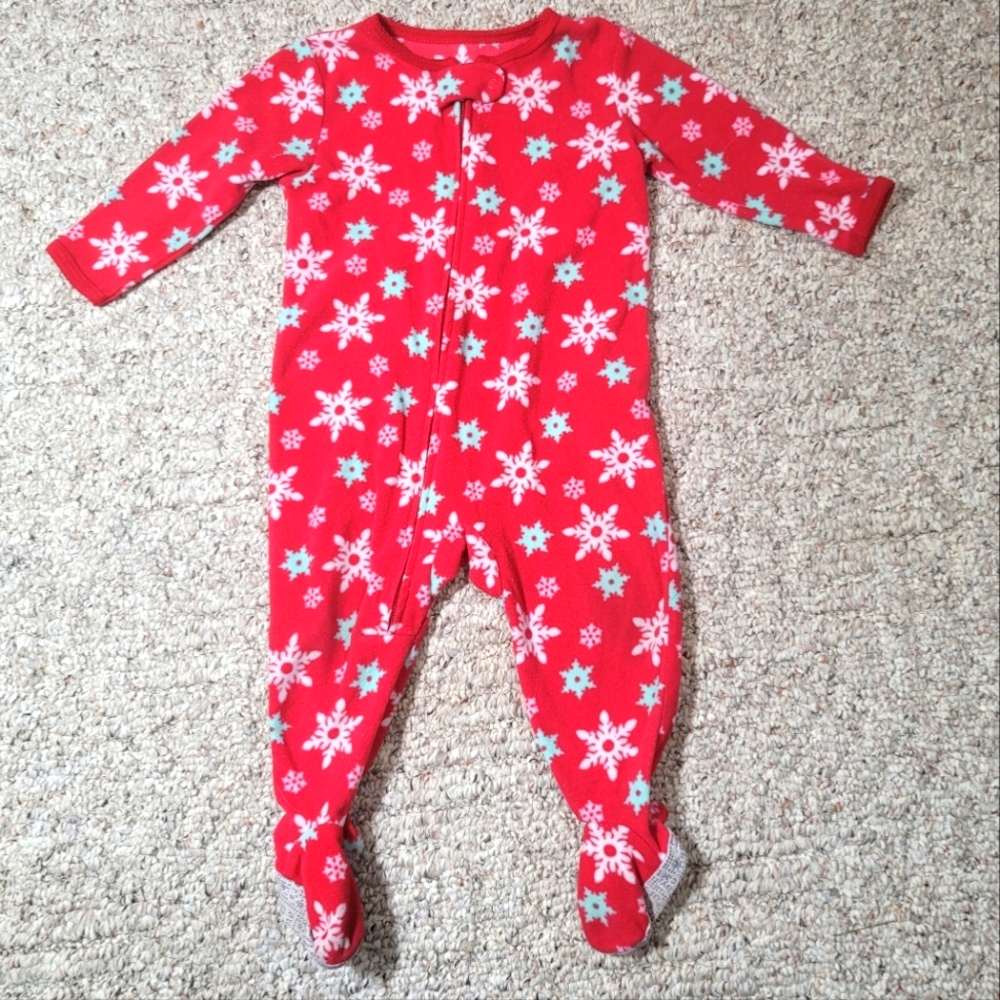 Carters Red Snow Flake Fleece Footed Pajamas..Size 12M